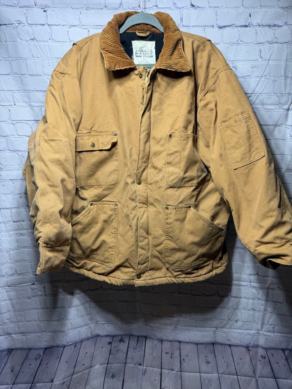 Old Mill Mens VTG Chore Barn Coat Canvas Corduroy Tan Sz XL Outdoor